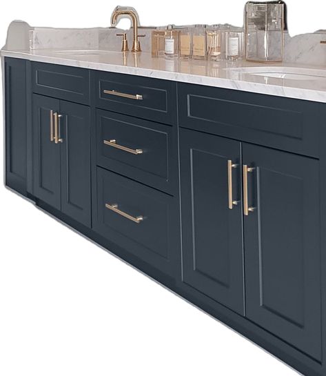 navy blue bathroom vanity Bathroom Blue Vanity Ideas, Midnight Blue Vanity Bathroom Ideas, Bathroom Vanity Colors, Navy Blue Bathroom Vanity, Navy Blue Bathroom, Navy Blue Bathrooms, Vanity Colors, Blue Bathroom Vanity, Painted Vanity