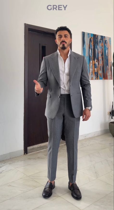 Men’s Wedding Guest Outfit Plus Size, Suit For Graduation Men, Men Formal Outfit Classy Suits, Grey Suit Men Combination, Designer Suits For Men Classy, Grey Blazer Outfit Men, Men Formal Outfit Classy, Blazer Outfits For Men, Men Formal Outfit