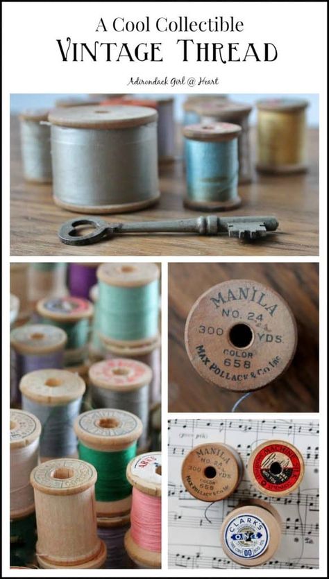 Collecting Vintage Thread Antique Sewing Basket, Wooden Spool Crafts, Spool Crafts, Vintage Scissors, Vintage Collections, Vintage Sewing Notions, Heart Vintage, Vintage Sewing Machines, Wooden Spools