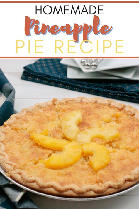 This delicious pineapple pie recipe is super easy to make and perfect for any time of year! It’s bursting with fresh fruit flavor everyone will love! Pineapple Pie Recipe, Beef Pot Pie Recipe, Pineapple Pie, Yummy Pie Recipes, Pineapple Desserts, Keylime Pie Recipe, Comfort Desserts, Pineapple Recipes, Baked Strawberries