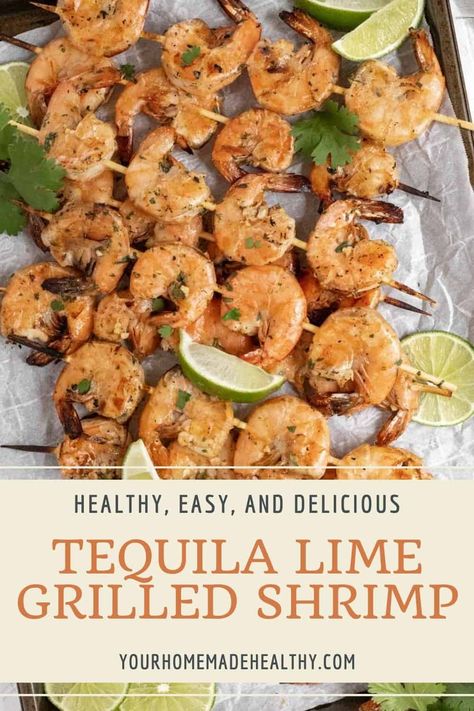 Tequila lime grilled shrimp is marinated in a margarita-style marinade and quickly grilled to perfection. The shrimp is juicy, tender, and full of flavor. Whip it up in minutes with this quick and easy recipe! Grilled Tequila Lime Shrimp, Tequila Marinade, Shrimp Marinade Recipes, Lime Grilled Shrimp, Grilled Shrimp Marinade, Easy Grilled Shrimp Recipes, Tequila Lime Shrimp, Lime Shrimp Recipes, Shrimp Marinade