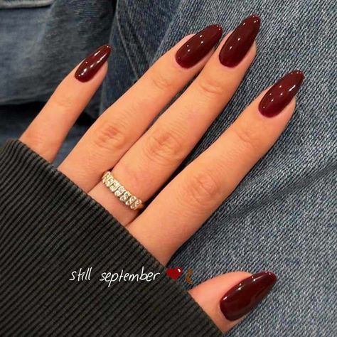 35 Burgundy Nails That You Will Fall In Love With Coffin Wine Nails, Plain Burgundy Nails, Burgundy Gel Nails Fall, Burgundy Nails Opi Gel, Dark Burgundy Almond Nails, Garnett Nails, Fall Nails Burgundy Oval, Fall Nails Burgundy French Tip, Red With Accent Nail