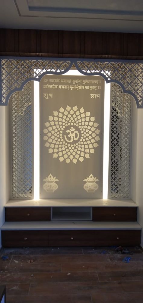 Mdf Jaali Design Mandir, Cnc Jali Design For Temple, Mandir Mehrab Design Cnc, Acrylic Sheet Design For Mandir, Temple Cnc Design, Mdf Mandir Design, Cnc Temple Design, Temple Cnc Design For Home, Mandir Cnc Design