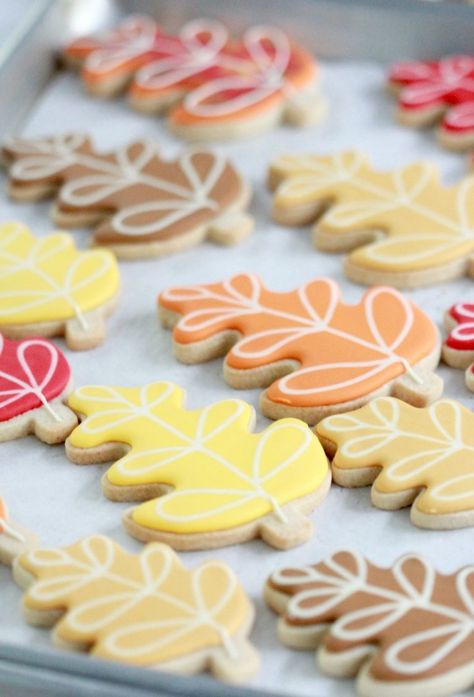 Fall Leaf Cutout Cookies, Circle Fall Cookies, Halloween Frosted Sugar Cookies, Leaves Cookies Decorated, Sugar Cookies Thanksgiving, Fall Leaves Cookies Decorated, Sugar Cookies With Nutmeg, Decorated Halloween Sugar Cookies, Autumn Sugar Cookies