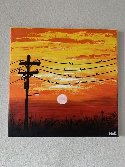 Recreated sunset painting of Wow Art on youtube #inspiration #painting #canvas #art #sunsetpainting Sunset With Butterflies Painting, Scenery Drawing Painting, Sunset With Black Silhouette Painting, Small Canvas Art Sunset, Sunset Landscape Painting Easy, Sunset Forest Painting, Scenery Canvas, Sunset Silhouette Painting Easy, Sunrise And Sunset Paintings