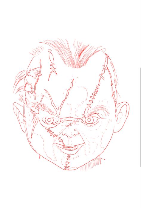 Neck Template For Tattoo, Chucky Vs Chuckie Tattoo Stencil, Chucky Tattoo Stencil Outline, Chucky Wanna Play Tattoo, Chucky Drawing Outline, Joker Stencil Tattoo, How To Draw Chucky, Chucky Face Tattoo, Michael Myers Tattoo Stencil