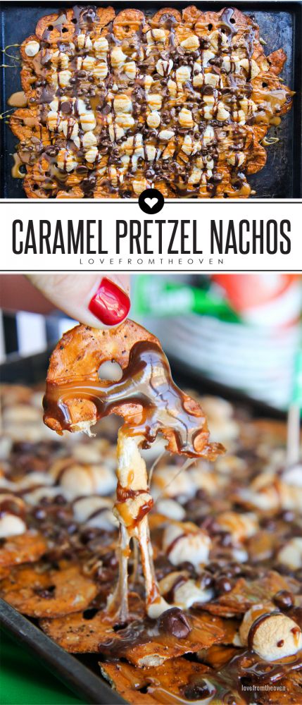 Nachos At Home, Dessert Nachos Recipe, Pretzel Dessert, Dessert Nachos, Pretzel Desserts, Easy Nachos, Nachos Recipe Easy, Caramel Pretzels, About Football