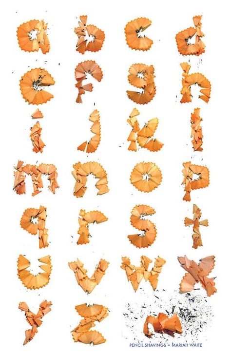 pencil shavings by Mariah White Typography Objects, Experimental Type, Small Alphabets, Alphabet Photography, Pencil Shavings, Typography Alphabet, 3d Typography, Typography Poster Design, Creative Typography