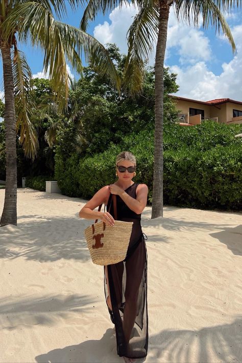 Outift is linked #AF 🖤Beach Dress. Beach Cover up. Holiday Style. Holiday outfits. Celine Bag. Medium Triomphe Celine. Summer mood board. Summer Style Inspo. Beach aesthetic. Celine Summer Bag, Celine Beach Bag Outfit, Celine Beach Bag, Cover Up Outfits Beach, Resort Holiday Outfits, St Lucia Vacation Outfits, Coverups Beach, Celine Basket Bag, Summer Bag Aesthetic