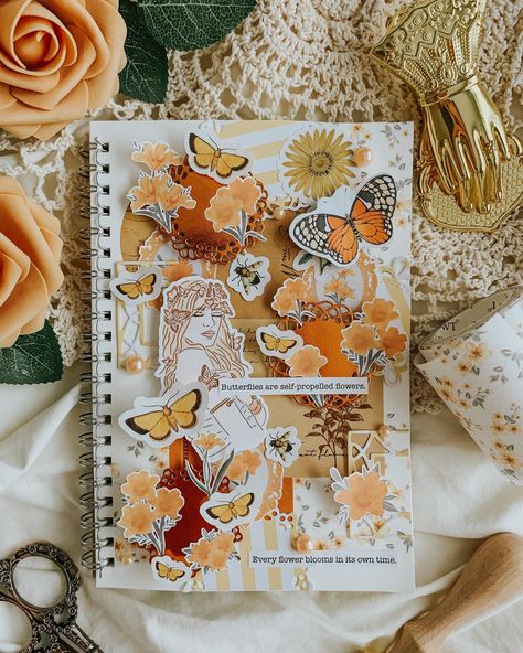 Bask in the vibrant warmth of orange and yellow with this lively journal page, brought to life by playful stickers and stationery. 🍊🌞 #Journaling #Journal #JournalPage #JournalDIY #DIYJournal #CreativeJournal #ArtJournal #BulletJournal #BulletJournal #Bujo #JournalIdeas #JournalInspiration #JournalInspo #JournalCommunity Orange Scrapbook, Orange Journal, Giveaway Coming Soon, Yellow Stickers, Red Journal, Hippie Summer, Flower Stickers, I Love Them So Much, Bullet Journal Stickers