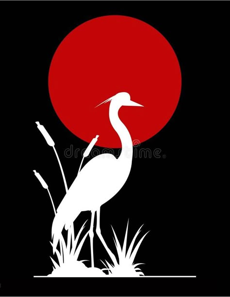 Red Moon Background, Red Background Painting, Silhouette Art Painting, Silhouette Images Free, Silhouette Art Ideas, Heron Silhouette, Silhouette Chat, Bird Silhouette Art, Animal Stencil Art