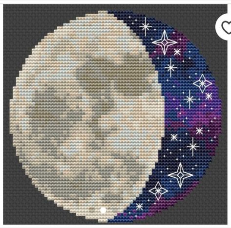 Cross Stitch Moon, Sky Cross Stitch, Moon Cross Stitch Pattern, Moon Cross Stitch, Amazing Embroidery, Flowers Tutorial, Elegant Embroidery, Space Galaxy, Learn Embroidery