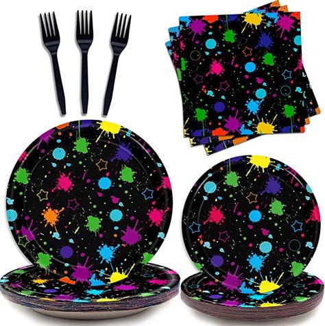 Amazon.com: Glow Party Supplies Neon Party Tableware Set Including Paper Plates Napkins Forks Neon Glow Party Decorations for Neon Birthday Party Black Light Party Supplies, 24 Guests : Home & Kitchen Glow Party Decorations, Graffiti Party, Neon Party Decorations, Neon Party Supplies, Rainbow Party Supplies, Neon Birthday Party, Glow Party Supplies, Dinosaur Party Decorations, Glow Birthday Party