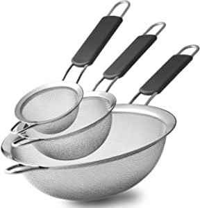 Amazon.com: Stainless Steel Fine Mesh Strainers, Set of 3 Sizes Strainer for Kitchen, Wire Sieve with Insulated Handle Kitchen Strainer, Baking Tools Colander, Food Preparation, Flour Sifter, Rice, Pasta Strainer: Home & Kitchen Pasta Strainer, Pasta Rice, Flour Sifter, Kitchen Strainer, Fine Mesh Strainer, Food Strainer, Mesh Strainer, Steel Mesh, Kitchen Handles