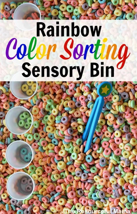 This rainbow color sorting sensory bin is a great indoor activity for toddler and preschoolers. They work on colors, sorting and fine motor skills. Sorting Sensory Bin, Matching Shapes, Sensory Tub, Indoor Activities For Toddlers, Preschool Fine Motor, Toddler Sensory, Motor Skills Activities, Letter Matching, Toddler Snacks