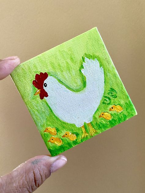 Hen with chicks, mini paintings, Art Magnet, 3 inch acrylic chicken painting Chicken Painting Acrylic, Chicken Painting Easy, Chicken Magnet, Chicks Painting, Hen With Chicks, Magnet Art, Hen And Chicks, Chicken Mama, Chicken Painting