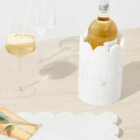 This cute scalloped chiller for wine can be personalized, making it the perfect gift idea. Wine night will be optimized with this chiller wine accessory to keep your wine bottle cold. #wine #winebottle #wineaesthetic #giftideas Christmas Unique Gifts, Wine Aerators, Unique Gift Cards, Pottery Inspiration, Mark And Graham, Wood And Marble, Wine Chiller, Gifts For Wine Lovers, Unique Christmas Gifts