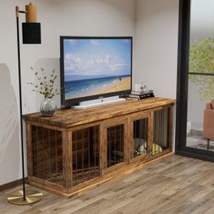 DIY Plans for XL Double Dog Kennel Extra Large Dog Crate PDF - Etsy Kennel Tv Stand, Dog Kennel End Table, Double Dog Kennel, Extra Large Dog Crate, Double Dog Crate, Wood Dog Bed, Crate End Tables, Diy Wooden Crate, Diy Dog Crate