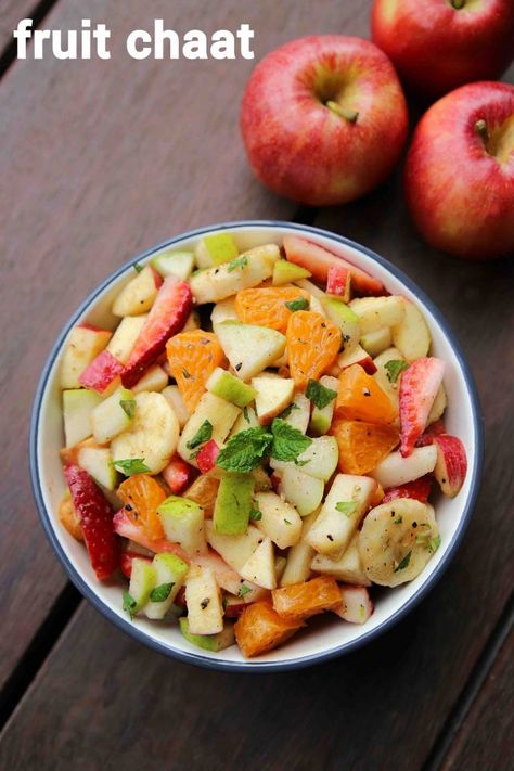 fruit chaat recipe | how to make spiced fruit chaat masala recipe with step by step photo and video recipe. chaat recipes are very common across india and can be made with myriad ingredients. generally it is made with deep fried puris, samosa or kachori’s served with toppings like sev and chutneys. but this is a unique sweet and savoury chaat recipe made with choice of finely chopped fruits. Rava Recipes, Bean Sprouts Salad, Fruit Chat, Fruit Chaat Recipe, Veg Salad Recipes, Fruit Chaat, Chats Recipe, Veg Salad, Desi Street Food