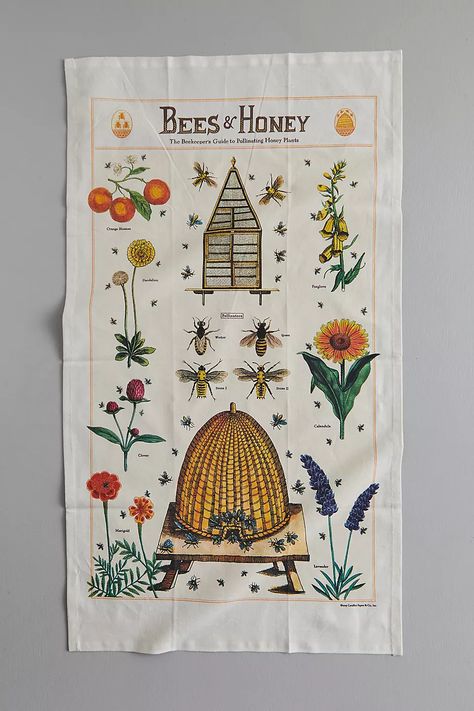 Bee + Honey Dish Towel | AnthroLiving Different Types Of Bees, Honey Images, Types Of Bees, Cottagecore Room Decor, Red Oak Wood, Reference Chart, Vintage Bee, Bohemian Tapestry, Save The Bees