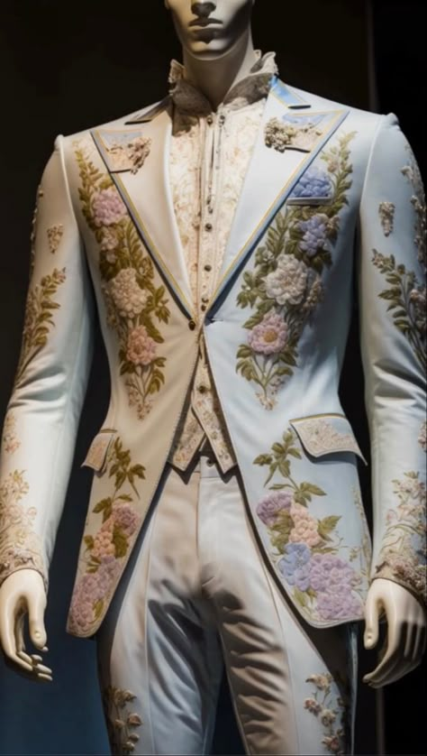 Garden Wedding Tuxedo, Floral Wedding Suit, Cordelia Outfits, Fey Fashion, Floral Suit Men, Rpg Clothes, Ballroom Floor, Fancy Suits, Flower Suit