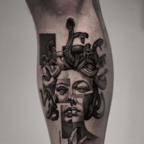 Bang Bang Tattoo on Instagram: "Legend has it she could turn the world to stone with just one look 🐍 @maksnyc" Medusa Statue Tattoo Design, Medusa Tattoo Statue, Medusa Tattoo Realism, Medusa Bust Tattoo, Medusa Head Tattoo Design, Medusa Statue Tattoo, Medusa Head Tattoo, Greek Art Tattoo, Medusa Statue