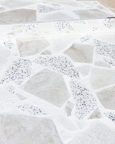 SIXTEEN ON THE PARK on Instagram: “Crazy pavin’ steps ⚡️🤘 We are still obsessed with our crazy pave front steps and this is evidence that risks do pay off! As Michael is a…” Crazy Paving Interior, Terrazzo Pool Tiles, Crazy Tiles Outdoor, Crazy Pave Path, Crazy Paving Ideas, Crazy Pave, Beach House Garden, Pool Paving, Concrete Patio Makeover