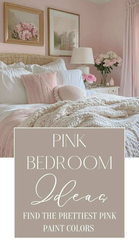 pink bedroom ideas Behr Retro Pink Bedroom, Pink Guest Room Ideas, Beauty Room Paint Colors, Room With Pink Accent Wall, Peaceful Room Colors, Paint Entire Room Same Color, Pink Sea Salt Behr Paint, Pale Pink Walls Bedroom, Innocence Sherwin Williams