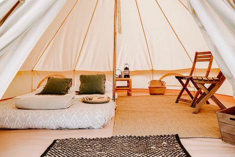 5m Bell Tent, Bell Tent Glamping, Lantern With Fairy Lights, Glamping Weddings, Aztec Decor, Bell Tents, Timber Beds, Glamping Resorts, Double Bed Mattress