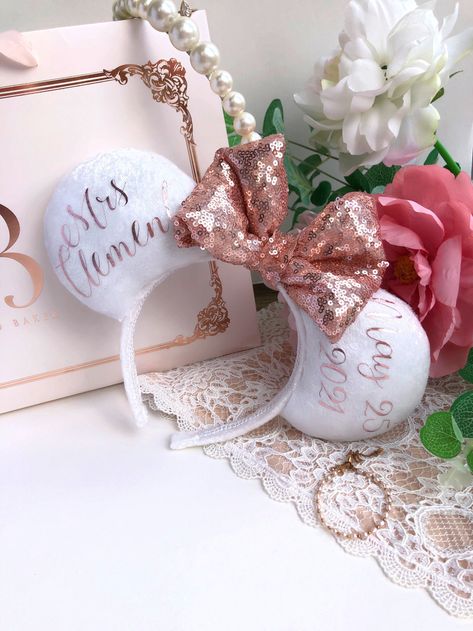 Wedding Minnie Ears, Disney Bride Ears, Disney Bride, The Wedding Date, Hen Do, Minnie Ears, Fairy Dust, Wedding Date, Mouse Ears