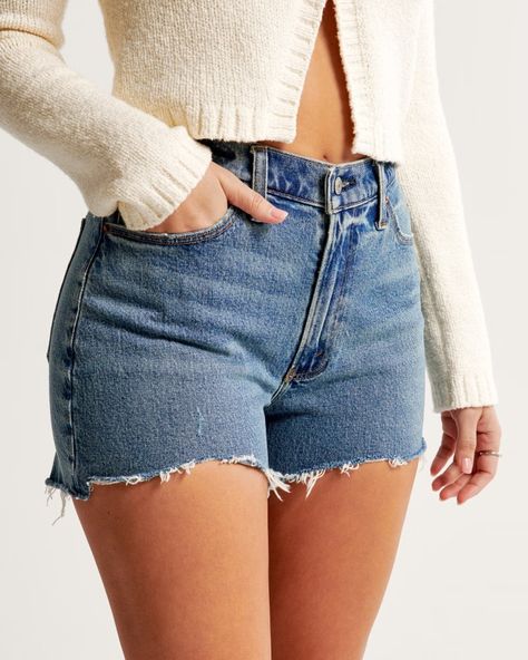 Women's Curve Love High Rise 4" Mom Short | Women's Bottoms | Abercrombie.com Back To School Clothes, Women's Bottoms, High Rise Denim Shorts, Concert Fits, American Clothing, School Clothes, Baby Quotes, Mom Shorts, High Waisted Shorts Denim