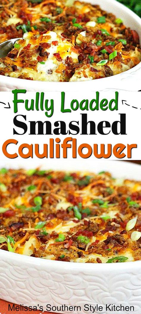 Smashed Cauliflower, Keto Veggies, Cauliflowers, Low Carb Recipes Dessert, Isagenix, Cauliflower Recipes, Perfect Side Dish, Veggie Dishes, Casserole Dish