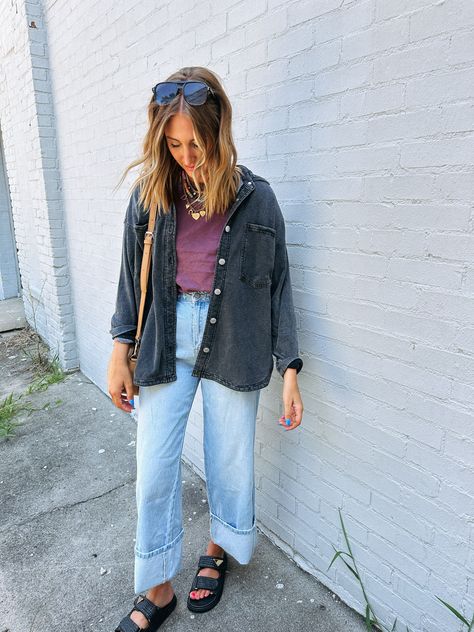 Outfit With Oversized Button Up, Button Down Over Dress Outfit, Cute Comfy Mom Outfits, Large T Shirt Outfit, Teachers Outfits Elementary, Hippie Mom Style, Summer Jacket Outfit, Grandma Style Outfits, September Outfits Casual