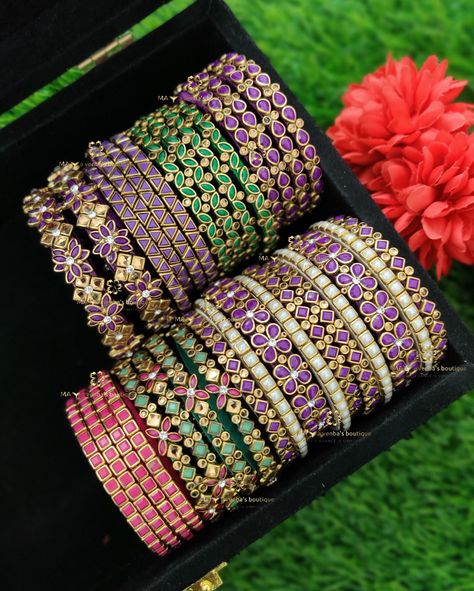 ⚜️ Customized assorted kundan bangles for silk sarees ⚜️ Customization available in all possible combinations of saree/any outfit colors ⚠️Strictly don’t copy our designs. Respective copyright actions will be taken accordingly 💌 We’re exclusively specialized in silkthread shining finishing and intricate stone finishing 🥰🥰 ⚜️ Follow @maya_venba_boutique for exquisite bangles collections and exclusive finishing ❣️ ❣️ DM/Whatsapp - 8637452661 to get customized ❣️ Bridal bangles and bulk ... Bangles For Saree, Kundan Bangles Design, Creative Videos, Kundan Bangles, Silk Thread Bangles, Thread Bangles, Thread Jewellery, Bridal Bangles, Aari Work