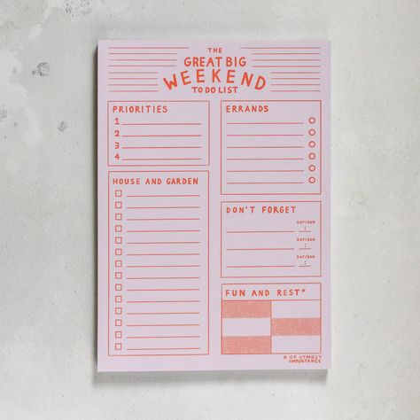 The Great Big Weekend to Do List WFH Planner Weekend To Do List, To Do List Pad, Planner To Do List, Planner Organisation, Desk Planners, List Design, Family Planner, Daily Plan, Cute Stationery