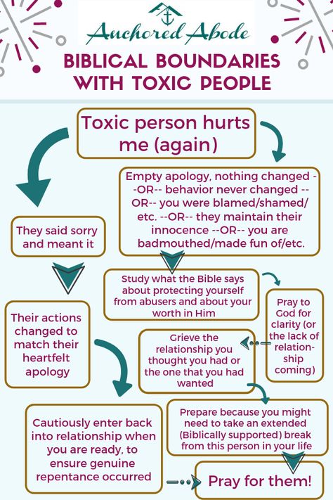 Are you in a continually destructive pattern with someone in your life? Do you stay in relationship with someone because you are guilted? Were you told the Bible says you must reconcile and be in a relationship with this person to be Godly or that you must immediately forgive someone? The Bible doesn't say that and Jesus wants you to protect yourself.  www.AnchoredAbode.com #tocixpeople #boundaries #biblicalboundaries Biblical Boundaries, Boundaries With Toxic People, In Relationship, Bible Says, Toxic People, Mental And Emotional Health, In A Relationship, Protect Yourself, Christian Life