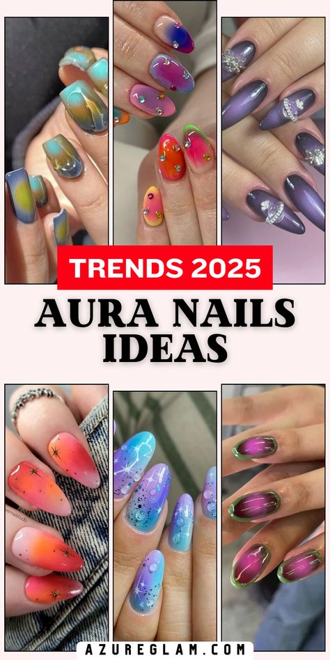 Discover 19 stunning aura nail ideas for 2025, featuring vibrant designs perfect for every occasion. From almond-shaped pink and orange blends to elegant blue and green hues, these nails redefine creativity. Try short, square fall colors or go bold with acrylic red and maroon combinations. Enhance your look with white French tips or a 3D gel effect. How To Paint Aura Nails, Grunge Aura Nails, Aura Nails Fall Colors, Aura Nails French Tip, Colorful Ombre Nails, Airbrush Nail Designs, Aura Nail Designs, Pink Aura Nails, Jelly Nail Art