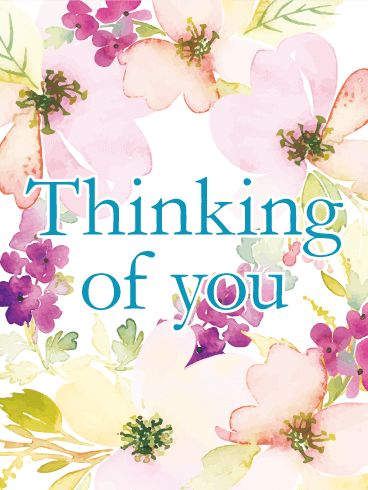 Flowery Thinking of You Card. Flowers are a great way to send love and well wishes! This flowery Thinking of You card offers the perfect way to let your friends and family know that they are on your mind. The blue "Thinking of you" message is written on top of a group of pretty watercolor flowers on a white background. The flowers are purple, pink, and peach and their leaves are in several shades of green. Send it today! Thinking Of You Images, Get Well Messages, Special Friend Quotes, Sending Prayers, Open When Letters, Sympathy Messages, Thinking Of You Today, Birthday Wishes For Boyfriend, Thinking Of You Quotes