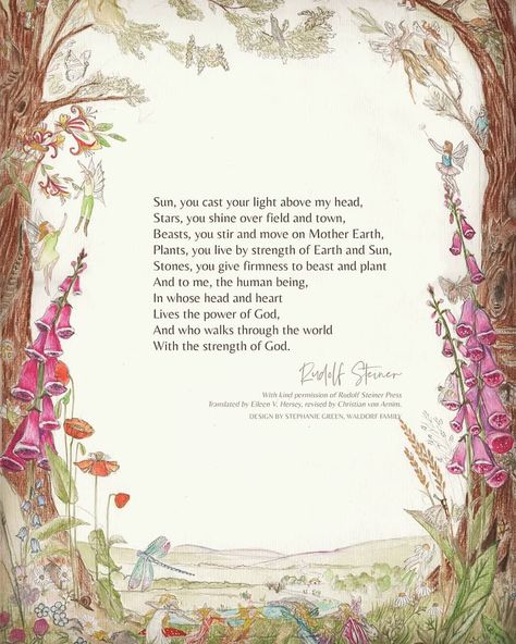 Botany Waldorf, Rudolf Steiner Quotes, Poems For Parents, Prayers For Parents, Children Poems, Waldorf Verses, Waldorf Kids, Animal Poems, Prayer For Parents