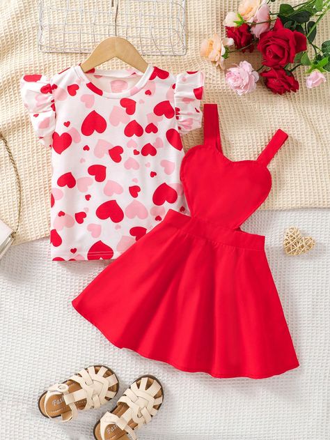 Rojo Dulce Collar   Geométrico,Corazón,Frutas y verduras,Estampado Random  Embellished No-Elástico Baby Alive Doll Clothes, Heart Fruit, Kids Dress Collection, Heart Print Dress, Baby Dress Patterns, Geometric Heart, Girls Dresses Summer, Girls Boutique