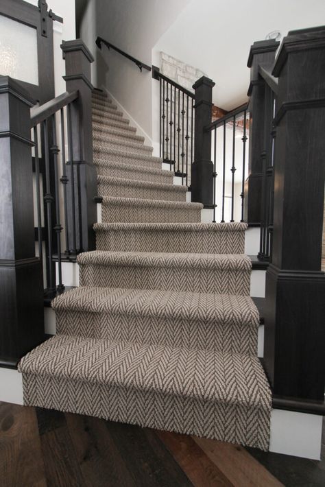 Residential Photo Gallery | H.J. Martin and Son Carpeted Stairs With Wood End Caps, Carpet Runner On Dark Wood Stairs, Dark Staircase With Runner, Stair Runner Carpet Dark Wood, Dark Carpet Stairs, Stair Runner Dark Wood, Dark Wood Stairs With Runner, Staircase Runner Carpet, Wooden Stairs With Runner