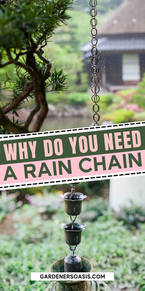 Pictures Of Rain, How To Make A Rain Chain, Rain Chain Installation, Rain Chain Diy, Rain Chain Garden, Rain Catcher, Lawn Ideas, Copper Rain Chains, Spring Clean Up