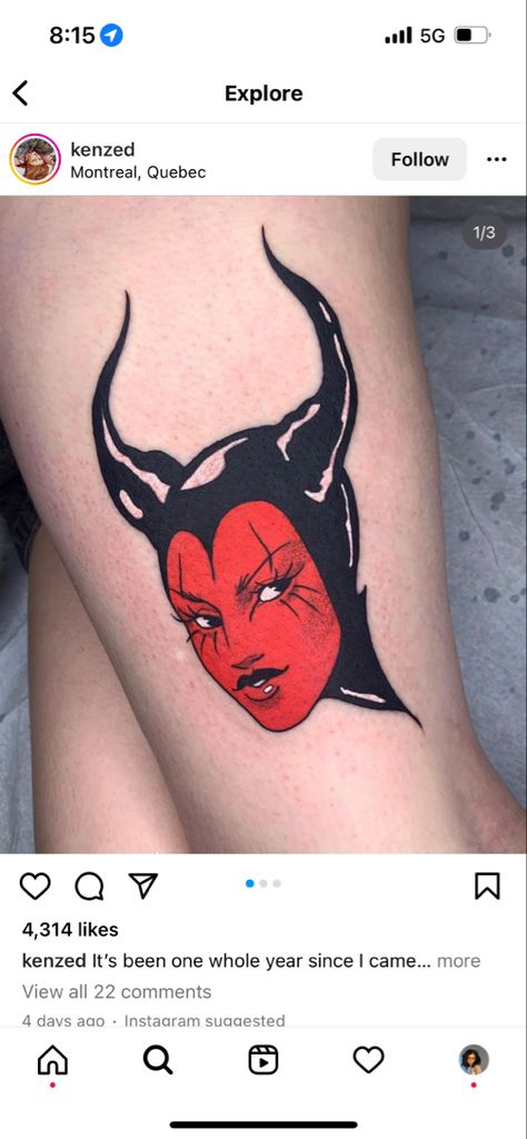 Female Devil Tattoo, Red Devil Tattoo, Latest Tattoo Design, Devil Tattoo, Latest Tattoos, Red Devil, Calf Tattoo, Large Tattoos, Female Tattoo