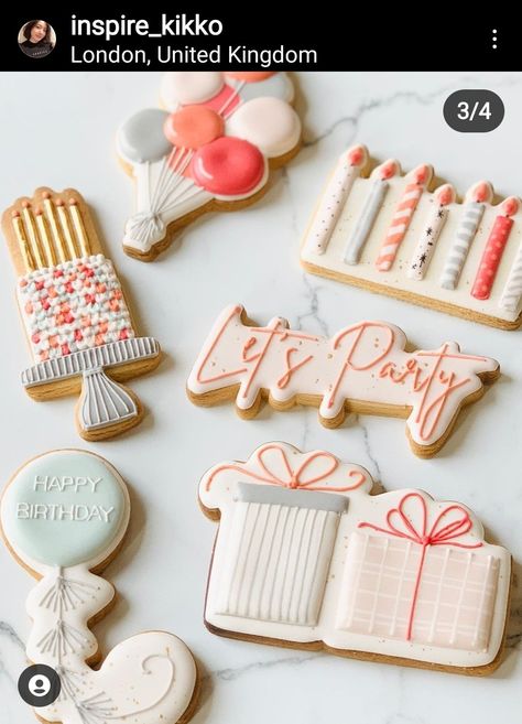 Birthday Cookies Decorated, Birthday Candle Cookies, Birthday Cake Cookies, Cookie Board, Bakery Art, Balloon Cookies, Happy Birthday Cookie, Cooking Party, Cookie Embosser