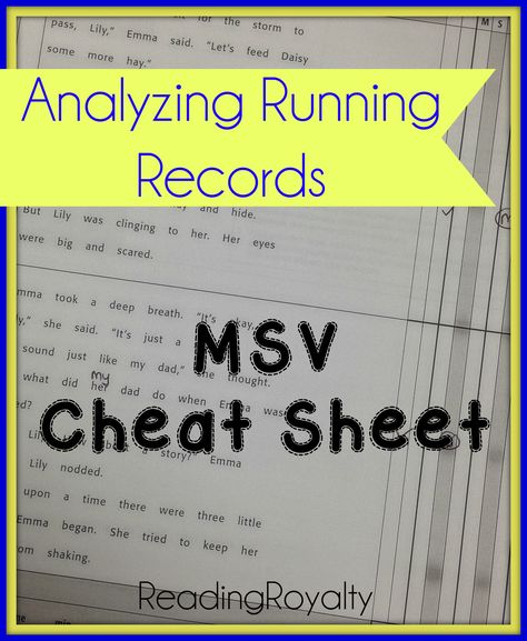 How to analyze errors and self corrections on a running record. Includes a FREE MSV cheat sheet! - Michaela Almeida, Reading Royalty Anecdotal Notes Examples, Reading Interventionist, Running Records, Literacy Coach, Literacy Intervention, Reading Recovery, Reading Assessment, Reading Specialist, 3rd Grade Reading