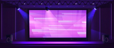 TV show studio with stage, screen and spotlights Led Screen, Vector Art, Vector Free, Tv Shows, For Free, Clip Art, Screen, Led, Tv