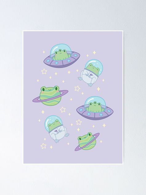 "Cute Cosmic Frogs" Poster by ElectricFangs | Redbubble Frog Nursery, Frog Wallpaper, Floating In Space, Soft Pastel Colors, Chill Vibes, A Frog, Sticker Pack, Cute Design, In Space