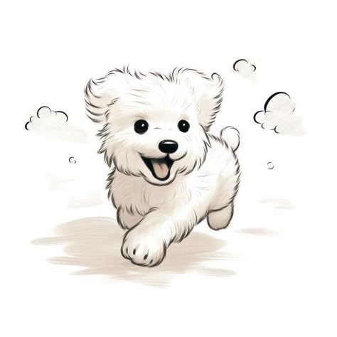 Pet Drawing Ideas, Maltese Drawing Easy, Art Dog Drawing, Coton De Tulear Drawing, Maltese Drawing Cartoon, Dogs Cute Drawing, Maltese Dog Illustration, Dog Pictures Drawing, Two Dogs Drawing