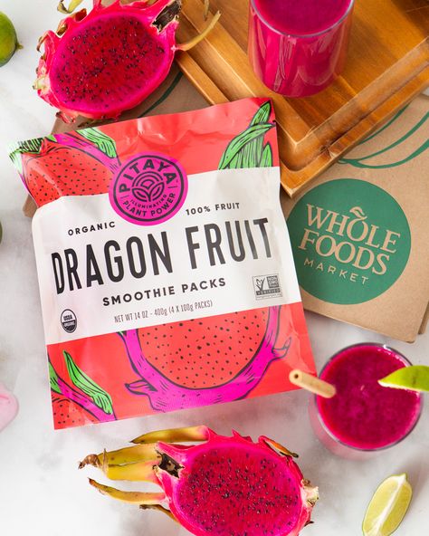 Frozen Fruit Packaging Design, Frozen Dragonfruit Recipes, Frozen Fruit Packaging, Smoothie Packaging, Frozen Dragon Fruit, Fruit Juice Brands, Dragon Fruit Juice, Frozen Smoothie Packs, Frozen Food Packaging