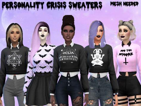 Ts4 Goth Cc, Goth Sims 4, Pastel Goth Sweater, Goth Sweaters, Sims 4 Cc Goth, Sims 4 Cas, Sims Cc, Pastel Goth, Spa Day